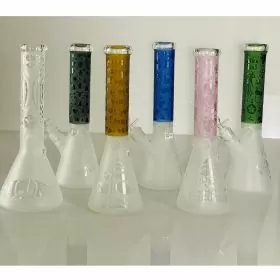 Frosted Merry Xmas Glass Waterpipe - 14 Inch - Colored Tube - WPLG98