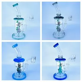 Helios Glass Waterpipe - 7.5 Inch - Bent Neck Color Rim With Fish Perc 