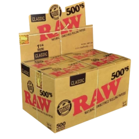 Raw 500'S Classic Natural Unrefined Rolling Paper 1 1/4 79 Mm - 20 Pack Per Box