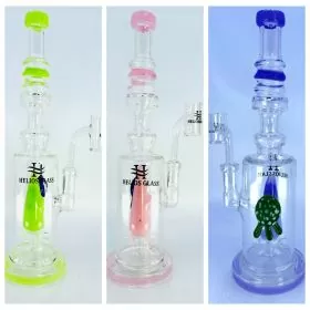 Helios - 9.5 Inch Glass Waterpipe - Ring Neck With Pyramid Showerhead Perc