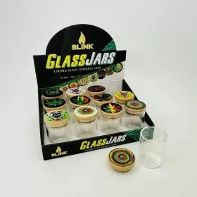 Blink - Glass Jars Bamboo Lid Small Size - 4 Grams - 53mm - 12 Per Display - Assorted Design