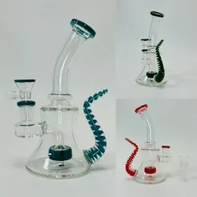 Curved Neck Waterpipe with Horn and Showerhead Perc - 6 Inch - WPLG278