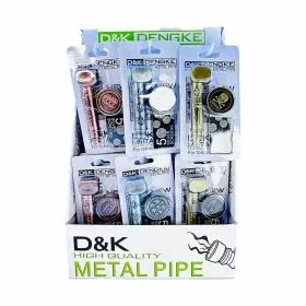 D and K Dengke - 3 Inch Metal Pipe - With Grinder and Screen - Mix Etched Design - 24 Counts Per Display - DK8818H