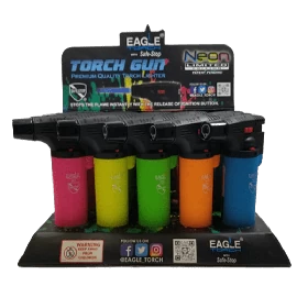 Eagle Torch Lighter - 4 Inch Soft Touch Torch - Neon Edition - #PT101N - Display Of 15