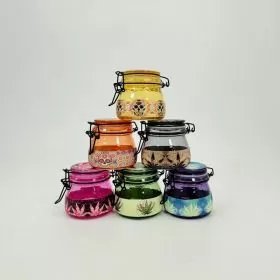 Glass Storage Jars - Rasta Assorted Designs - 6 Counts Per Box - Glow in the Dark (FDX5071-C)