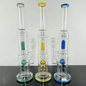 15 Inches - Dual Chamber Waterpipe With Bubble Cone Inline Perc and Charecter Shower Head
