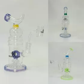 Helios Glass Waterpipe With Donut Showerhead Perc and Banger - 8 Inch - WPNA795