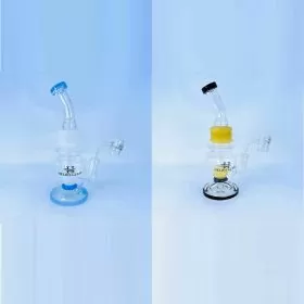 Helios Glass Waterpipe - 8 Inch - Bent Neck - Color Rim With Showerhead Perc