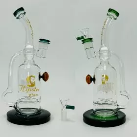 Hipster Glass Recycler Waterpipe with Inverted Shaved Tree Perc - 11 Inch