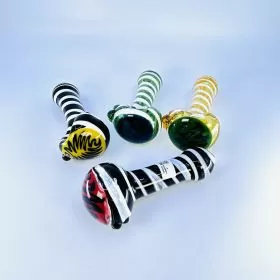 4 Inch Handpipe - Striped - Wrapped with Wig Wag Head - Assorted Colors - Price Per Piece