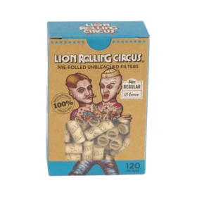 Lion Rolling Circus Pre-Rolled Unbleached Filters 6mm Regular Size - 12 In Box