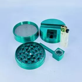 Metal Grinder Combo - 75mm - 5 Parts With Lighter and Handpipe 