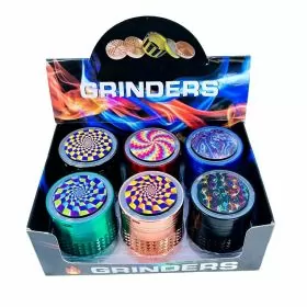 Metal Kaleidoscope Diamond Body Grinder With Led Light+Charger 63mm - 4 Parts - Assorted Designs