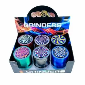 Metal Kaleidoscope Grinder With Drawer and LED Light - Charger 63mm - 4 Parts - Assorted Designs