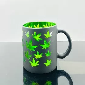 Metallic Green Leaves Coffee Mugs - Black-Green - Price Per Piece