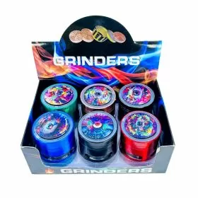 Psychedelic Eye Metal Grinder With Led Light+Charger 63mm - 4 Parts - Assorted Designs