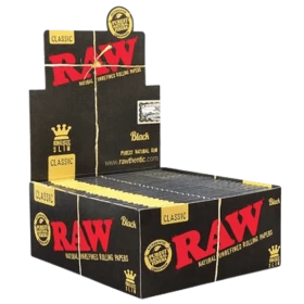 Raw Black King Size Slim Classic Rolling Paper 32 Leaves Per Pack - 50 Packs Per Box