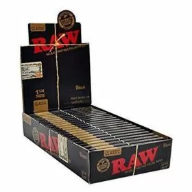 Raw Classic Black - 1.25 Size - Natural Unrefined Ultra Thin 79mm Rolling Papers - 24 Packs Per Box