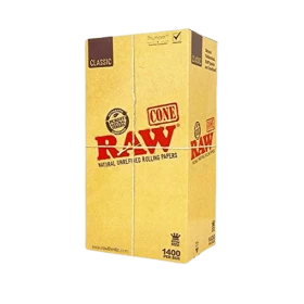 Raw - Classic Natural Unrefined Rolling Papers Cone Bulk King Size - 1400 Per Box