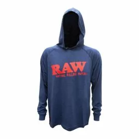 Raw Lightweight Hoodie - Blue Heather With Red