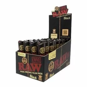 Raw Black Classic Retro Cones - King Size - 3 Counts Per Pack - 32 Packs Per Box