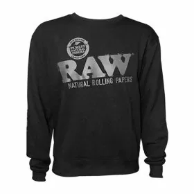 Raw Black Crewneck Sweatshirt with Zipper Pocket - Extra Large