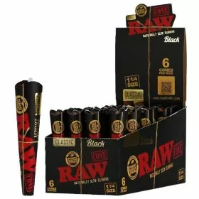 Raw Classic Cone Black 1 1/4 Size - 6 Counts Per Pack - 32 Packs Per Box