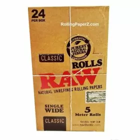 Raw - Rolls Classic Single Wide Paper - 5 Meter Rolls - 24 Per Box