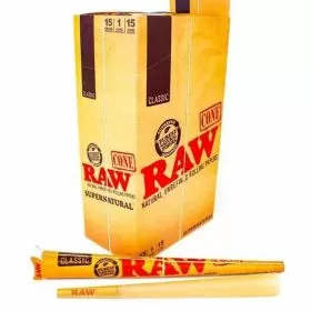 Raw Unrefined Pre Roll Cone Super Natural Size - 15 Packs Per Box