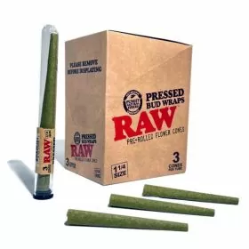 Raw Pressed Bud Wrap Flower Cones - 1 1/4 Size - 3 Cones Per Tube - 12 Tubes Box