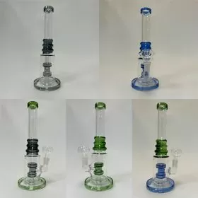 Ribbed Ring Tube Waterpipe With Dual Perc - 10 Inch