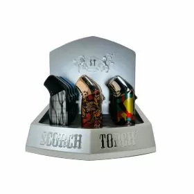 Scorch Torch - 45 Degree Triple Torch With Cigar Punch - Metallic Designs - 12 Counts Per Display (61724)