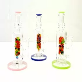 Sense Glass Straight Waterpipe With Inline Perc - 12 Inch - Water Beads - WPSC2471