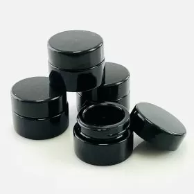 Glass Jar Regular - U.V Black Glass Black Top - 12 Count Per Pack