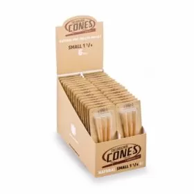 The Original Cones - Natural Pre-rolled Papers Small 1 1/4 Size Cones 83mmx26mm - 6 Per Pack - 32 Counts Per Box -Blister Pack- Unbleached