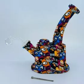 Waterpipe - 8 Inches - Silicone Bent Neck - With Tattoo Print - Assorted Design