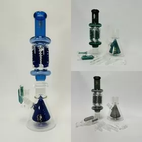 WPSC2222 - Sense Glass 19 Inch Waterpipe - Double Beaker With Quad Glycerin Coil with Triple Ash Catcher