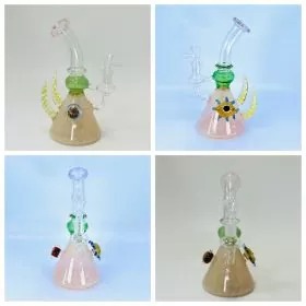 WPSC2778 - 8 Inch Waterpipe Beaker With Double Horns and Eye Perc