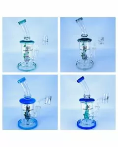 Helios Glass Waterpipe - 7.5 Inch Bent Neck Color Rim With Fish Perc