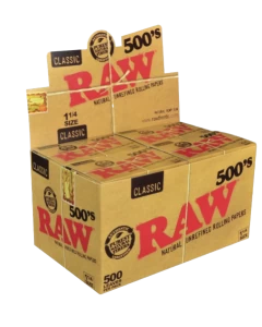 RAW 500's Classic Natural Unrefined Rolling Paper 1 1/4 79 mm - 20 pack per Box