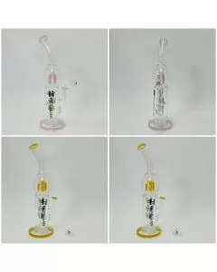 Helios Glass Waterpipe 14" inch - Bent Neck With double Perc - Lavender