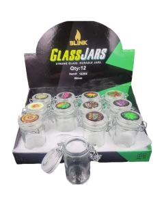 BLINK - AIR TIGHT GLASS JAR WITH LATCH TOP 84MM SIZE 4g - DISPLAY OF 12