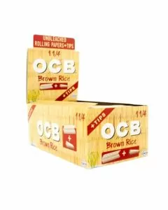 OCB BROWN RICE PAPER - SIZE 1 1/4 WITH TIPS - 24 BOOKLETS PER BOX