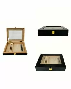 Cigar Humidor Glass Top Cigar Box Black