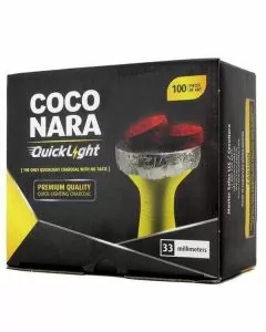 Coco Nara QuickLight 33mm and 40mm Hookah Charcoal 100 Piece per Box