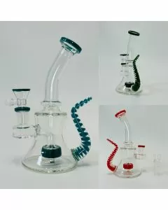 Curved Neck Waterpipe with Horn and Showerhead Perc - 6 Inch - WPLG278