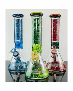 WATERPIPE 12" INCH - TATTOO BEAKER WITH ICE PINCHER, DESIGN TUBE AND VASE - ASSORTED
