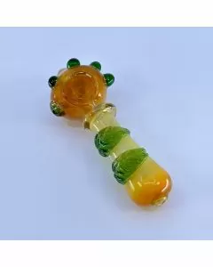 Gold Handpipe With Leaves - 5 Inch - Assorted Designs - HPSI46
