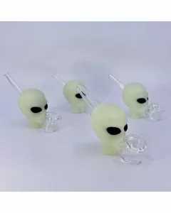 Handpipe 4 Inch Silicone With Glass - 4 Per Pack - Alien Head Glow in the Dark