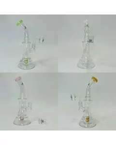 Helios Glass - Bent Neck Waterpipe with Ball and Banger Perc - 8 Inch - Assorted Colors